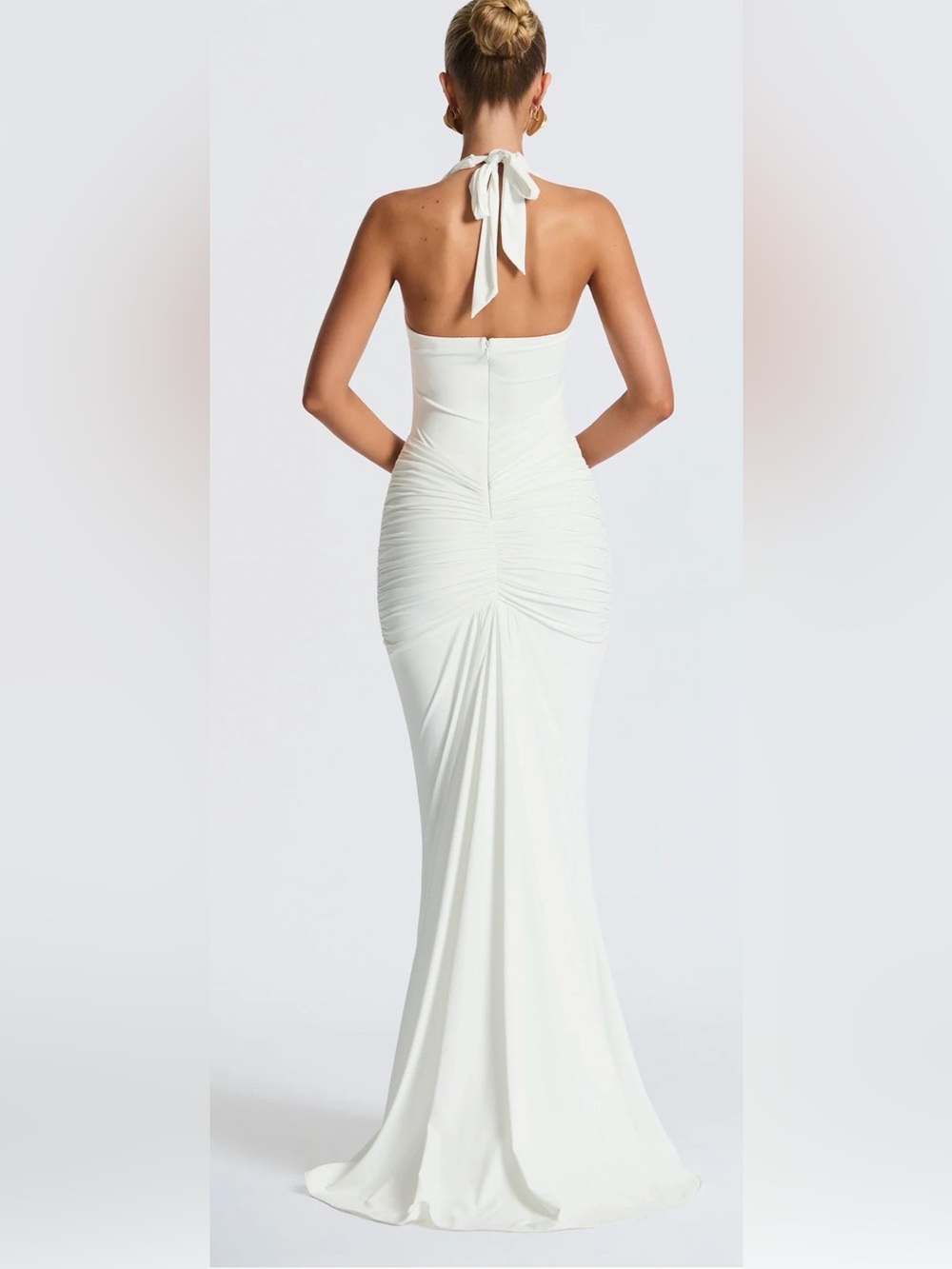 Babyboo Rosetta White Halter Plunge Ruched Maxi Formal Evening Dress NWT - Picture 2 of 6